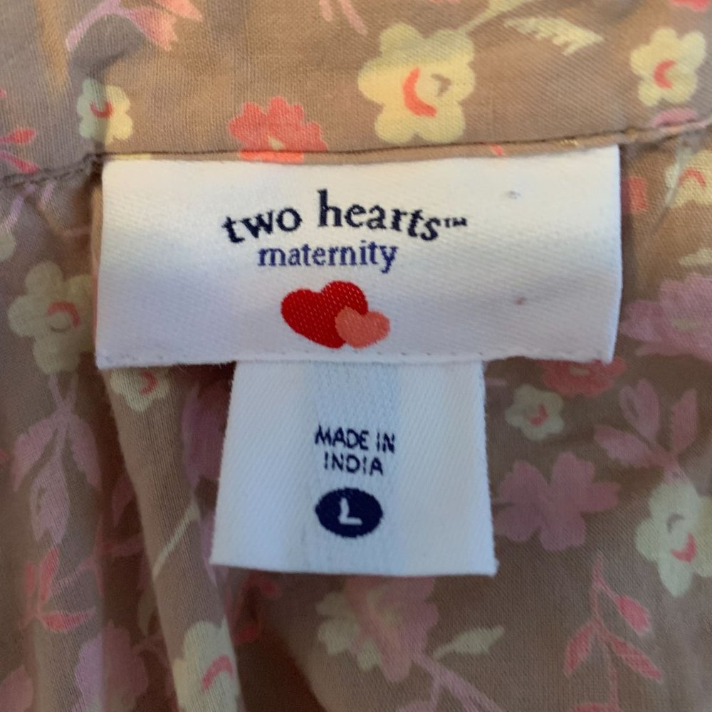 Two Hearts Maternity Large Button Front Blouse Pink Floral 3/4 Sleeves - Picture 4 of 7